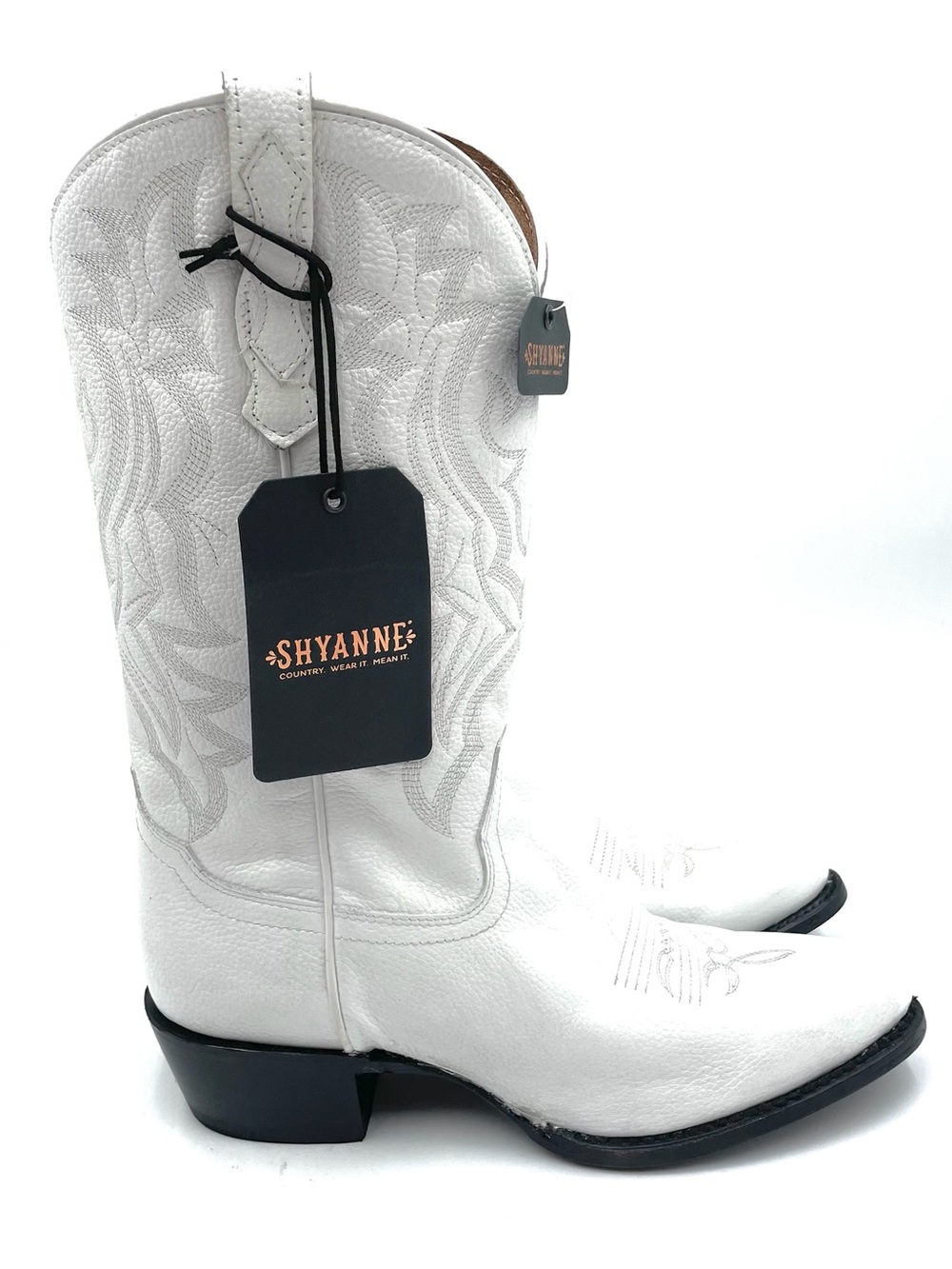ShyAnne White Leather Cowboy Boots Size 8.5